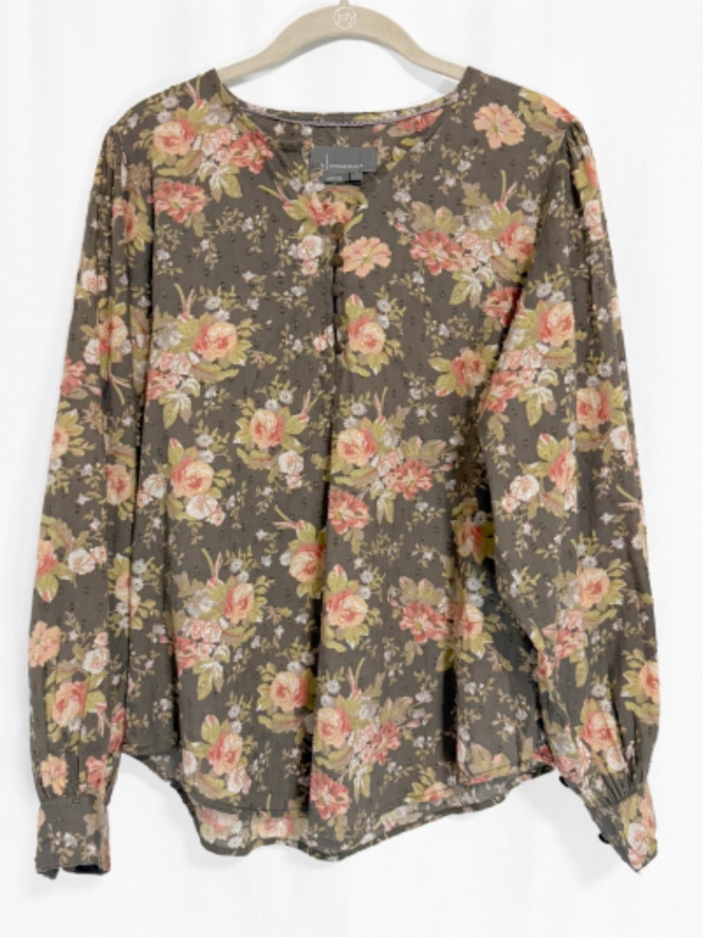 Anthropologie Gray & Pink Floral Print Michaela Cotton Peasant Blouse Size Small - Picture 3 of 11